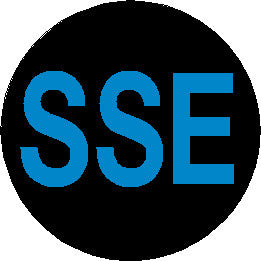 Short Service Employee (SSE) Hard Hat Sticker - Blue Text on Black Background - 2 inch diameter