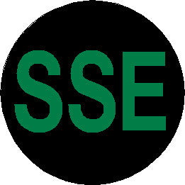 Short Service Employee (SSE) Hard Hat Sticker - Green Text on Black Background - 1.5 inch diameter