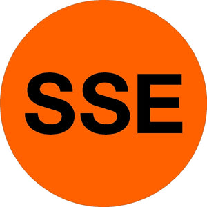 black text on orange vinyl short service employee sticker