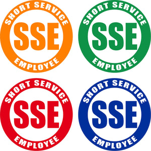 Various Color Short Service Employee (SSE) Hard Hat Sticker - 1.5" or 2" in diameter