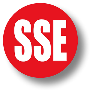 Reflective Short Service Employee (SSE) Hard Hat Sticker - White Text on Red Background - 1.5 inch diameter