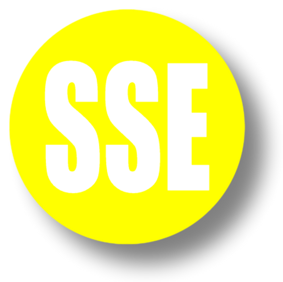 Short Service Employee (SSE) Hard Hat Sticker - White Text on Yellow Background - 1.5 inch diameter