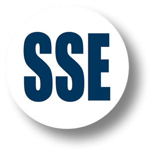 Short Service Employee (SSE) Hard Hat Sticker - Blue Text on White Background - 2 inch diameter