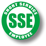 Various Color Short Service Employee (SSE) Hard Hat Sticker - 1.5" or 2" in diameter