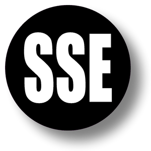 Short Service Employee (SSE) Hard Hat Sticker - White Text on Black Background - 1.5 inch diameter